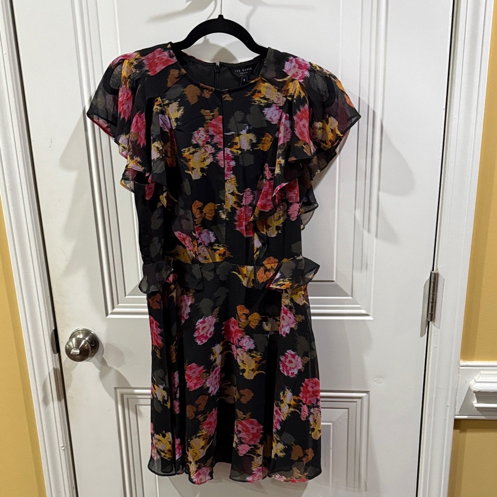 Proceeds go to Charity! Ted Baker London Black Floral Mini Dress
